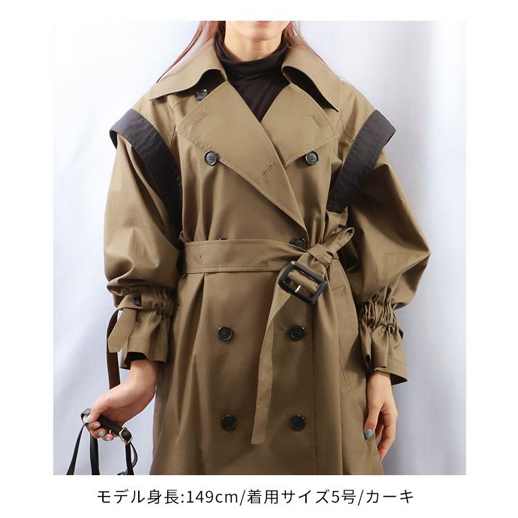 SALE】【2WAY】配色ロングトレンチコート 小さいサイズ 服 レディース 通販