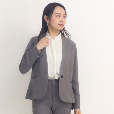 SALE】ノーカラーパール付ジャケット 小さいサイズ 服