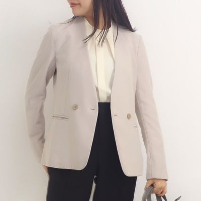 SALE】ノーカラーパール付ジャケット 小さいサイズ 服
