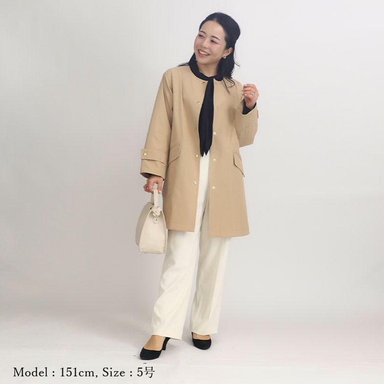 SALE】【撥水加工】ノーカラーコート 小さいサイズ 服 レディース 通販