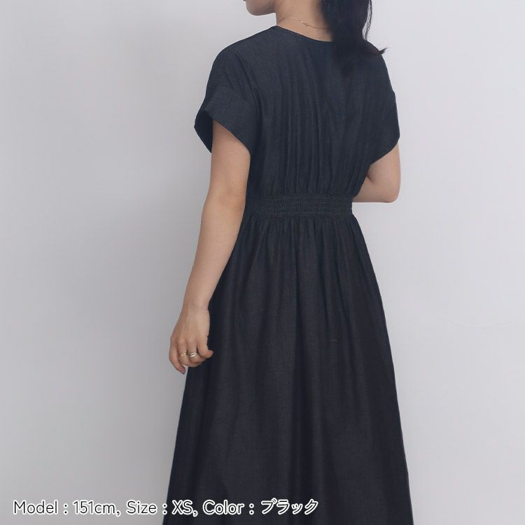 ダンガリーデニムタックワンピース 小さいサイズ 服 レディース 通販