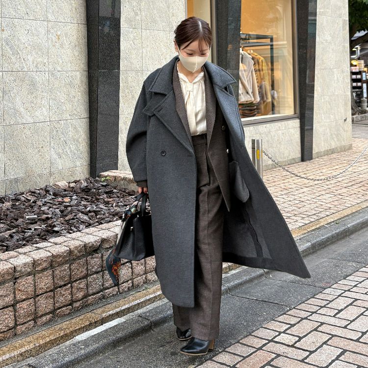 S357 cahoコラボ ニットビーバーロングコート チャコール 5号 S357 ×caho特別コレクションvol.6 | 小柄女性向けファッション