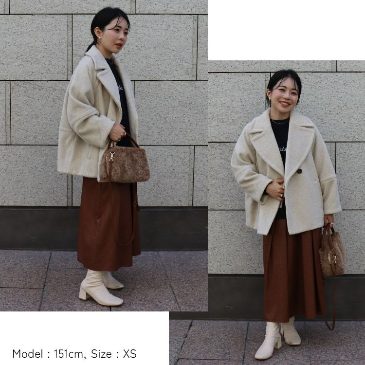 圧縮ニットシャギーダブルコート 小さいサイズ 服 レディース 通販