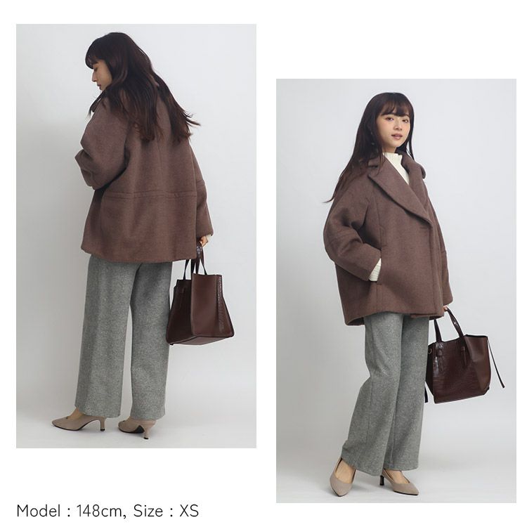 圧縮ニットシャギーダブルコート 小さいサイズ 服 レディース 通販