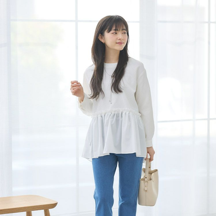 ストレッチドビーペプラムブラウス